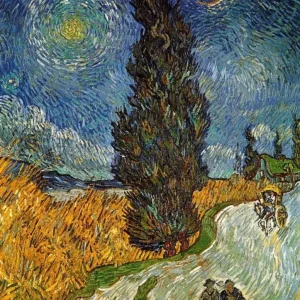 Kunstdruck Vincent Van Gogh - Landstrasse mit Zypresse und Stern 70x90cm