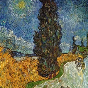 Kunstdruck Vincent Van Gogh - Landstrasse mit Zypresse und Stern 21x29.7cm