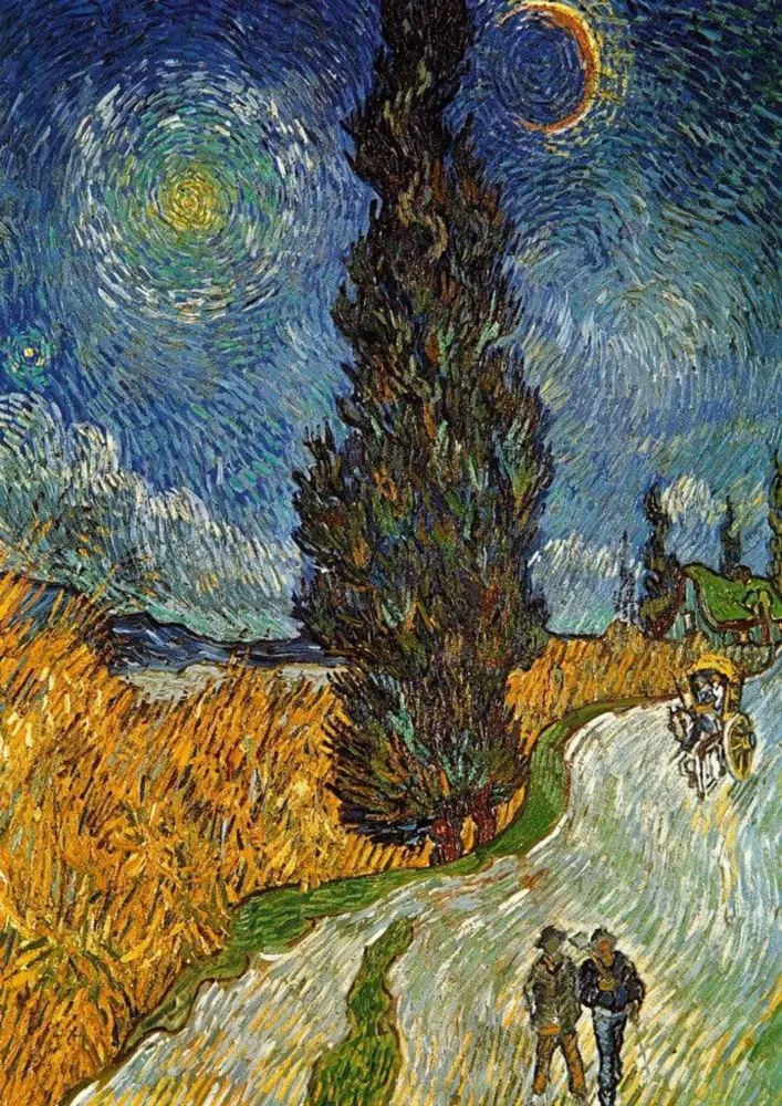 Kunstdruck Vincent Van Gogh - Landstrasse mit Zypresse und Stern 21x29.7cm