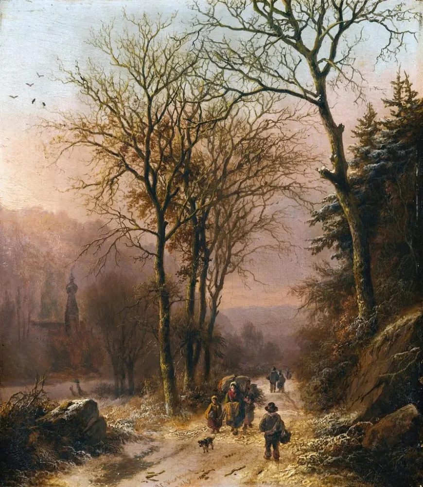 Kunstdruck von Personnages sur une route d'hiver - Barend Cornelis Koekkoek