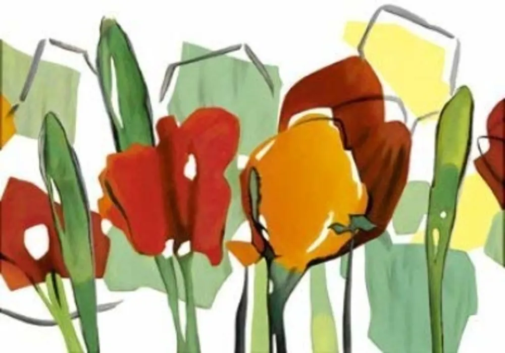 Kunstdruck Walter Muth - Rote Blumen Trilogie II 100x70cm