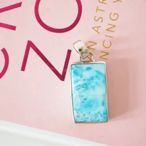 Larimar Anhänger Eckig . 925 Sterlingsilber Platiniert - aus Dominikanische Republik