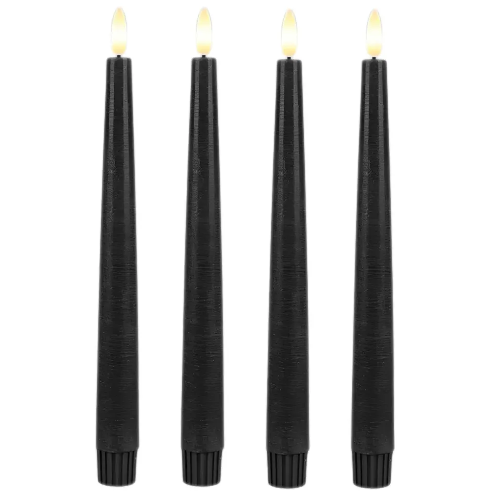 LED 3D Stabkerzen Ribe 4´er Set Schwarz 26cm Timer Fernbedienung flackernde Kerze