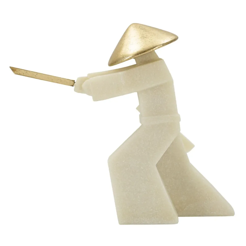 Dynamische Samurai-Statue mit goldener Rüstung – Japanische Kunstdekoration Mauro Ferretti