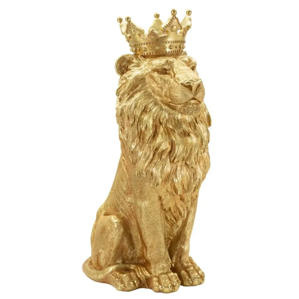 Goldene Löwenkönig-Skulptur mit Krone – Majestätische Luxusdekoration Mauro Ferretti
