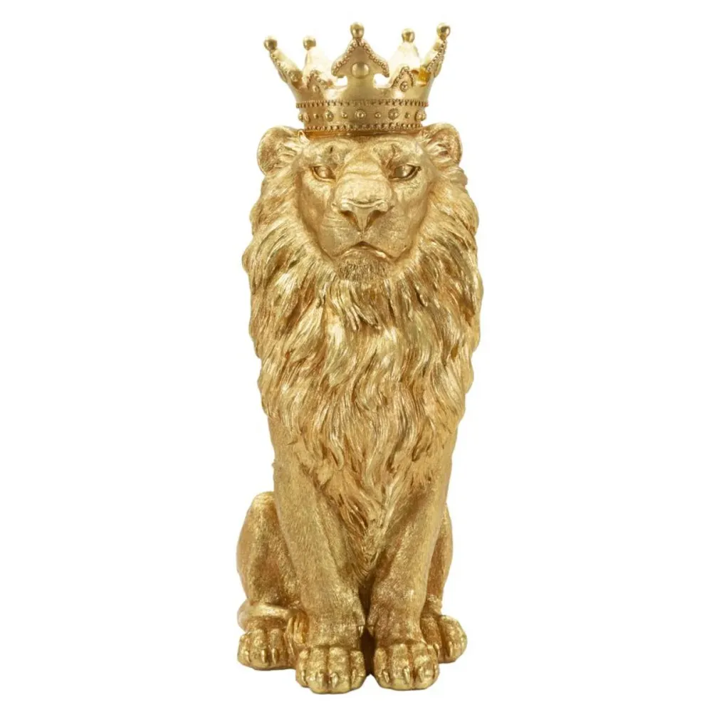 Goldene Löwenkönig-Skulptur mit Krone – Majestätische Luxusdekoration Mauro Ferretti