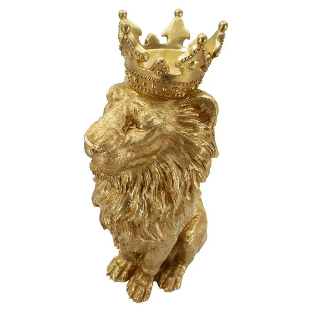 Goldene Löwenkönig-Skulptur mit Krone – Majestätische Luxusdekoration Mauro Ferretti