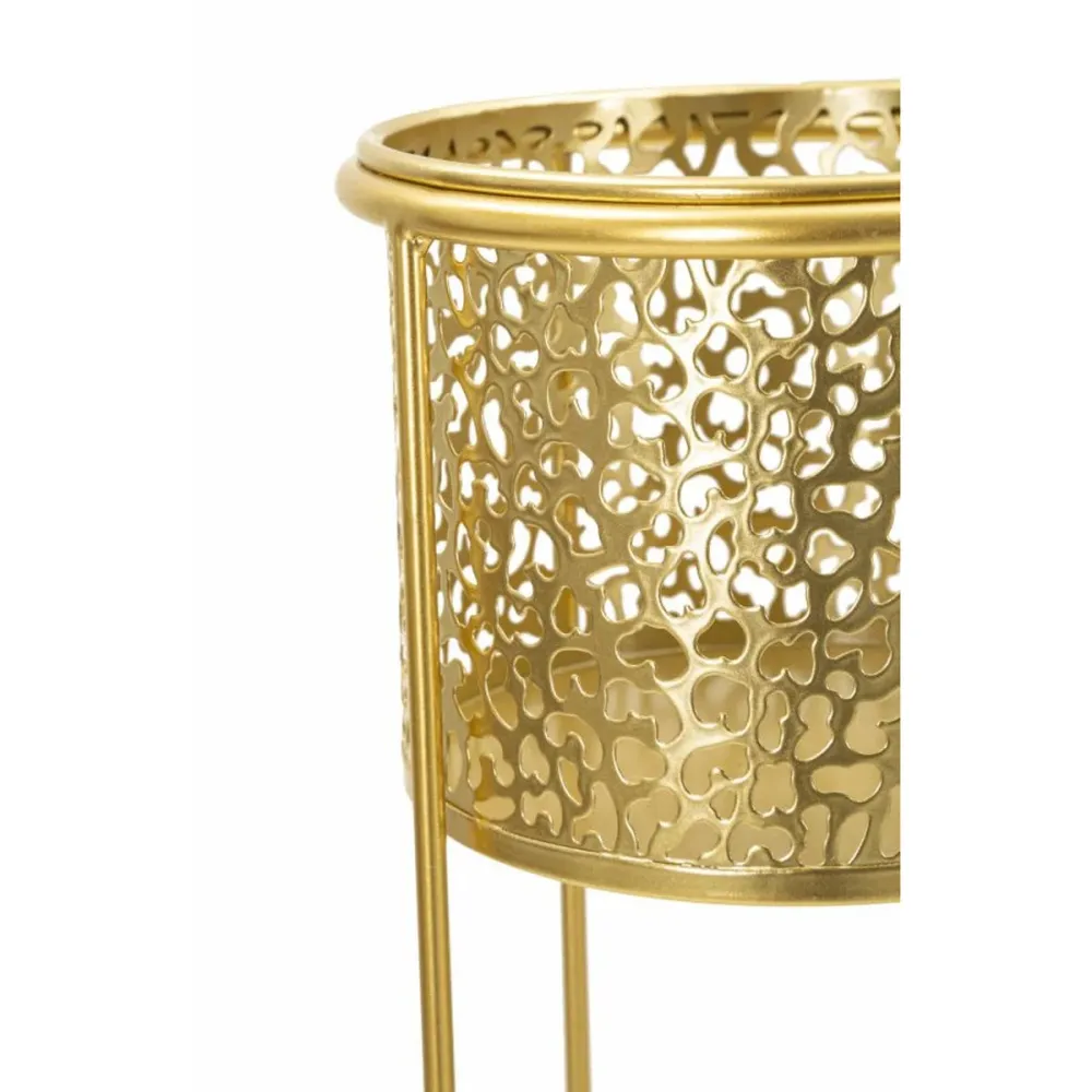 Goldene Metallvasenhalter mit abgerundeten, kunstvollen Verzierungen – Paar Mauro Ferretti