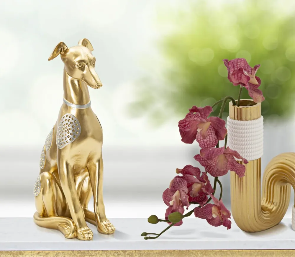 Goldene sitzende Hundestatue mit silbernen Akzenten Mauro Ferretti