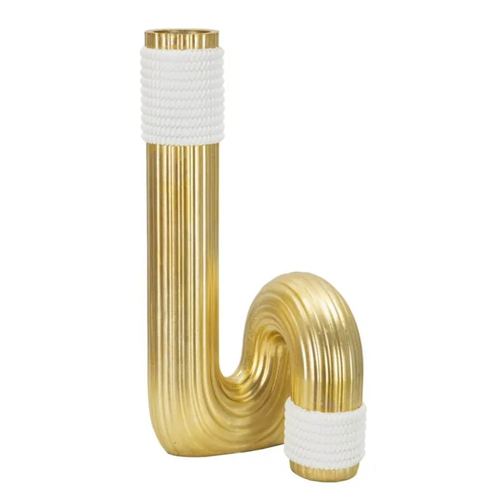 Goldene und weiße Vase aus geschwungenem Kunstharz – Elegantes Design mit weichen Linien Mauro Ferretti