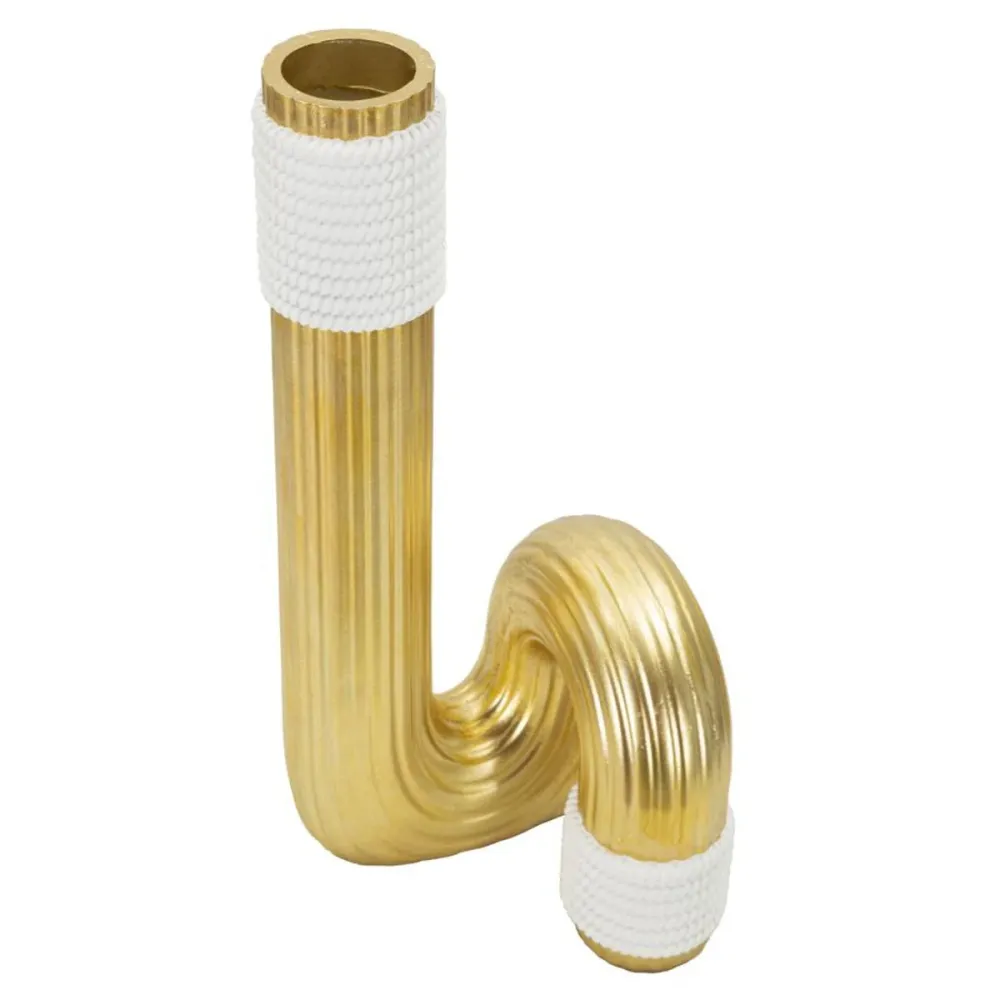 Goldene und weiße Vase aus geschwungenem Kunstharz – Elegantes Design mit weichen Linien Mauro Ferretti
