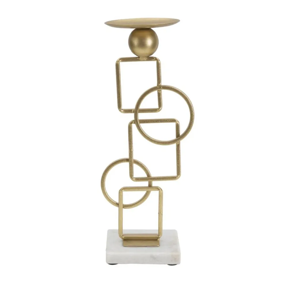 Goldener Kerzenhalter mit Marmorsockel und geometrischem Stil Mauro Ferretti