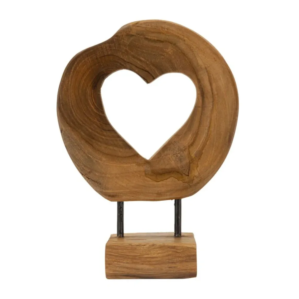 Handgefertigte herzförmige Teakholzskulptur – Rustikales Symbol der Liebe Mauro Ferretti