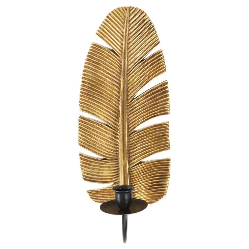 Kerzenhalter Palmenblattform aus gold-schwarzem Metall Mauro Ferretti