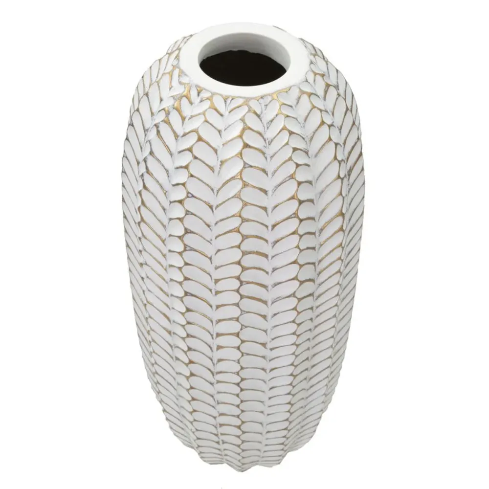 Kunstharzvase mit Blattmotiven – Raffiniertes Naturdesign Mauro Ferretti