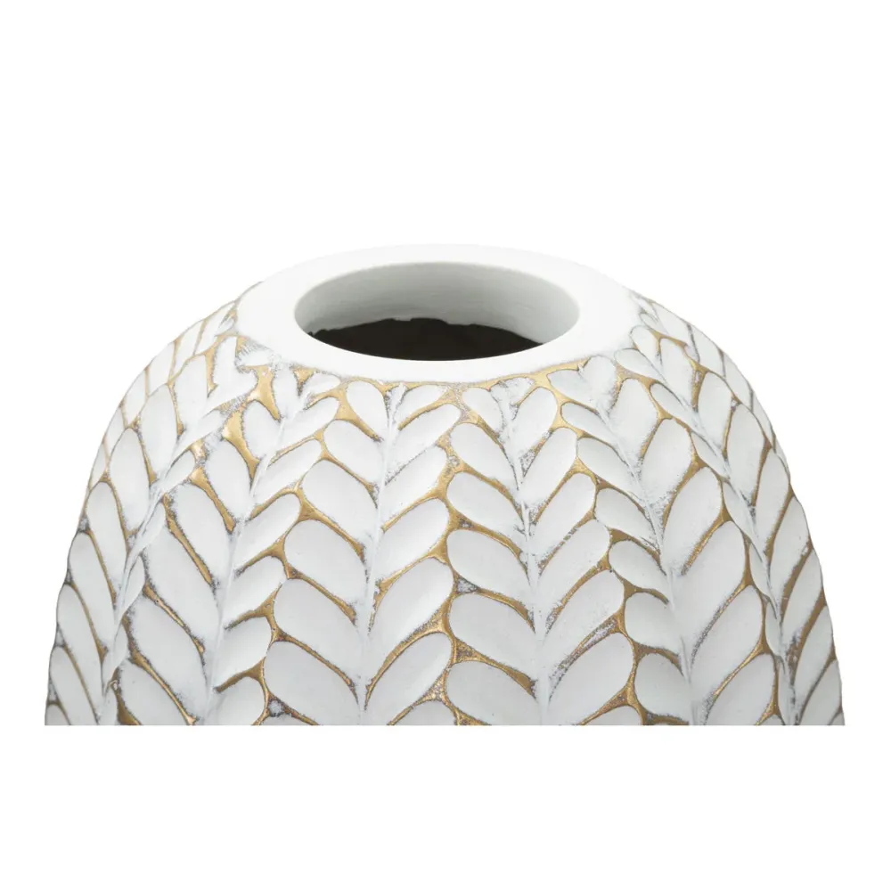 Kunstharzvase mit Blattmotiven – Raffiniertes Naturdesign Mauro Ferretti