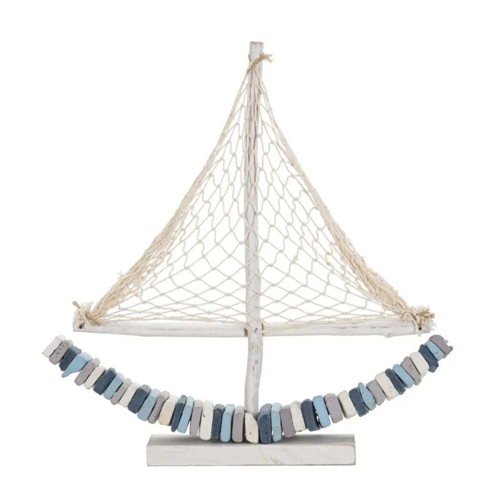 Nautisches Holzsegelboot mit Netzsegel – Maritimes Wohnaccessoire Mauro Ferretti