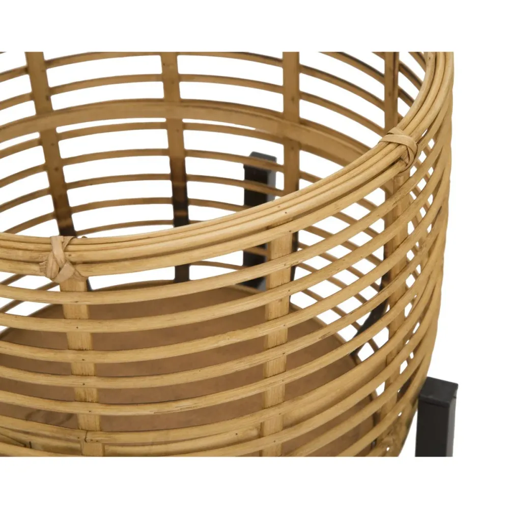 Paar runde Vasenhalter aus Rattan und schwarzem Metall Mauro Ferretti