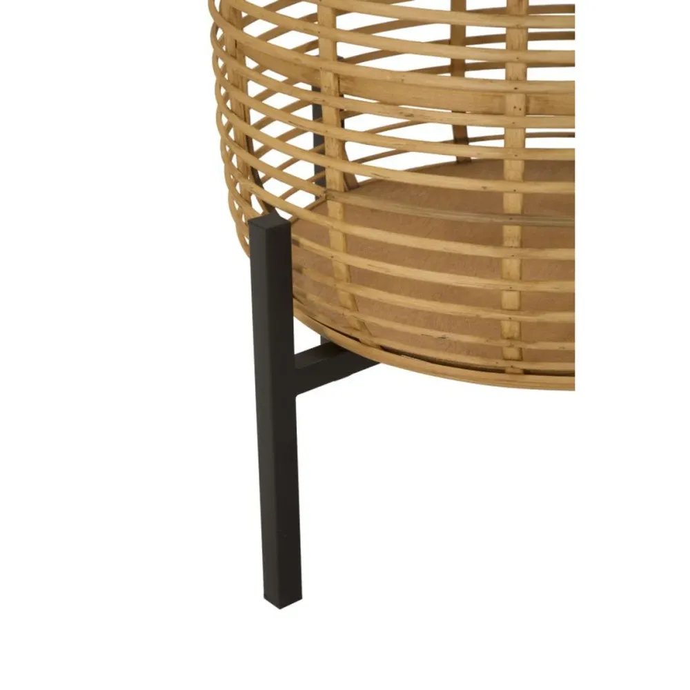 Paar runde Vasenhalter aus Rattan und schwarzem Metall Mauro Ferretti