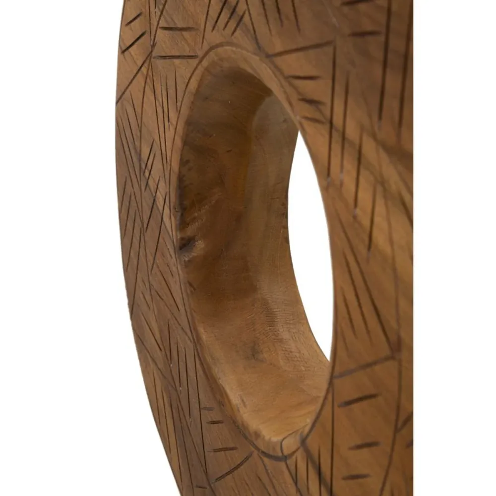 Runde Teakholzskulptur mit eingelegten unregelmäßigen Motiven Mauro Ferretti