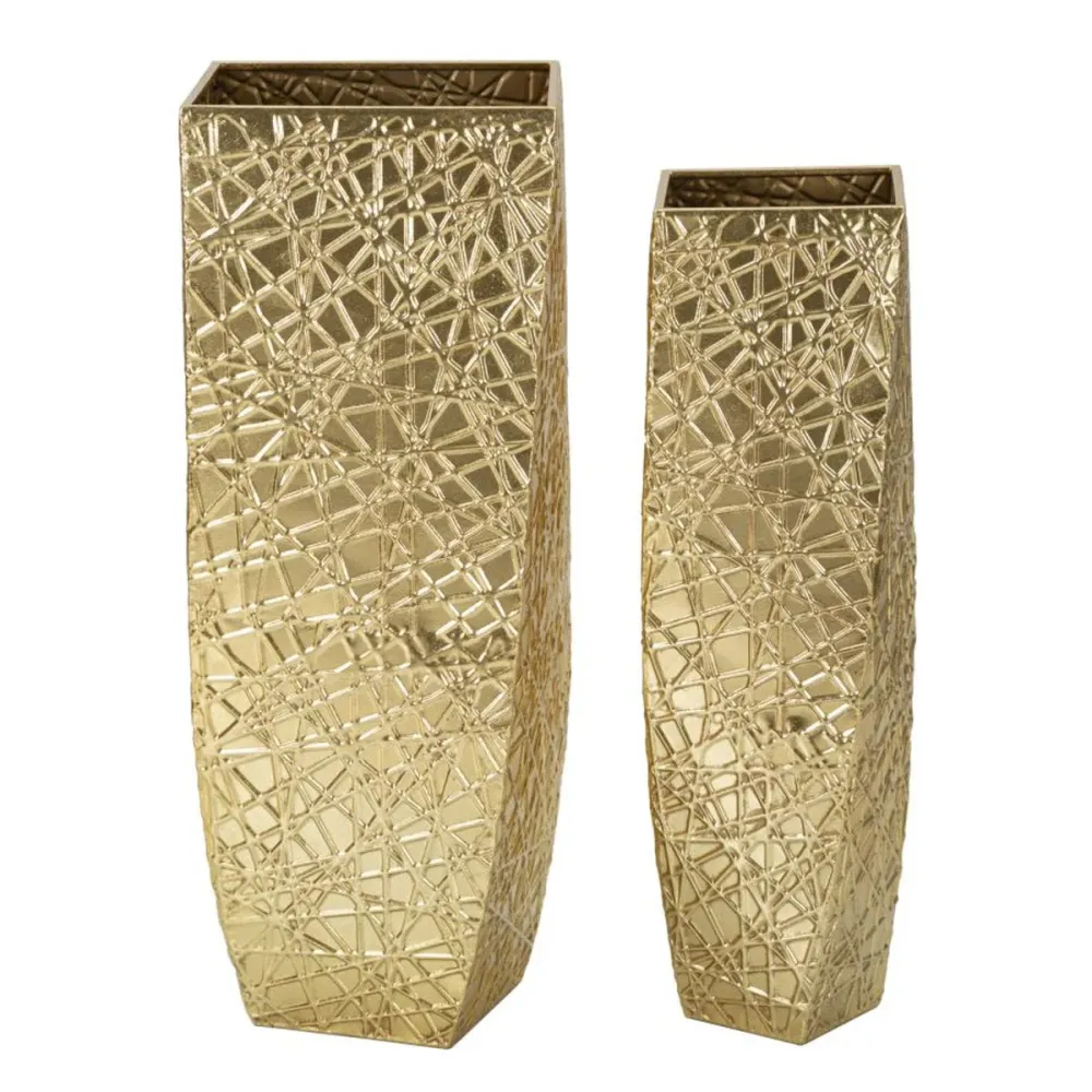 Set aus 2 eleganten goldenen Vasen mit linearer Reliefstruktur Mauro Ferretti