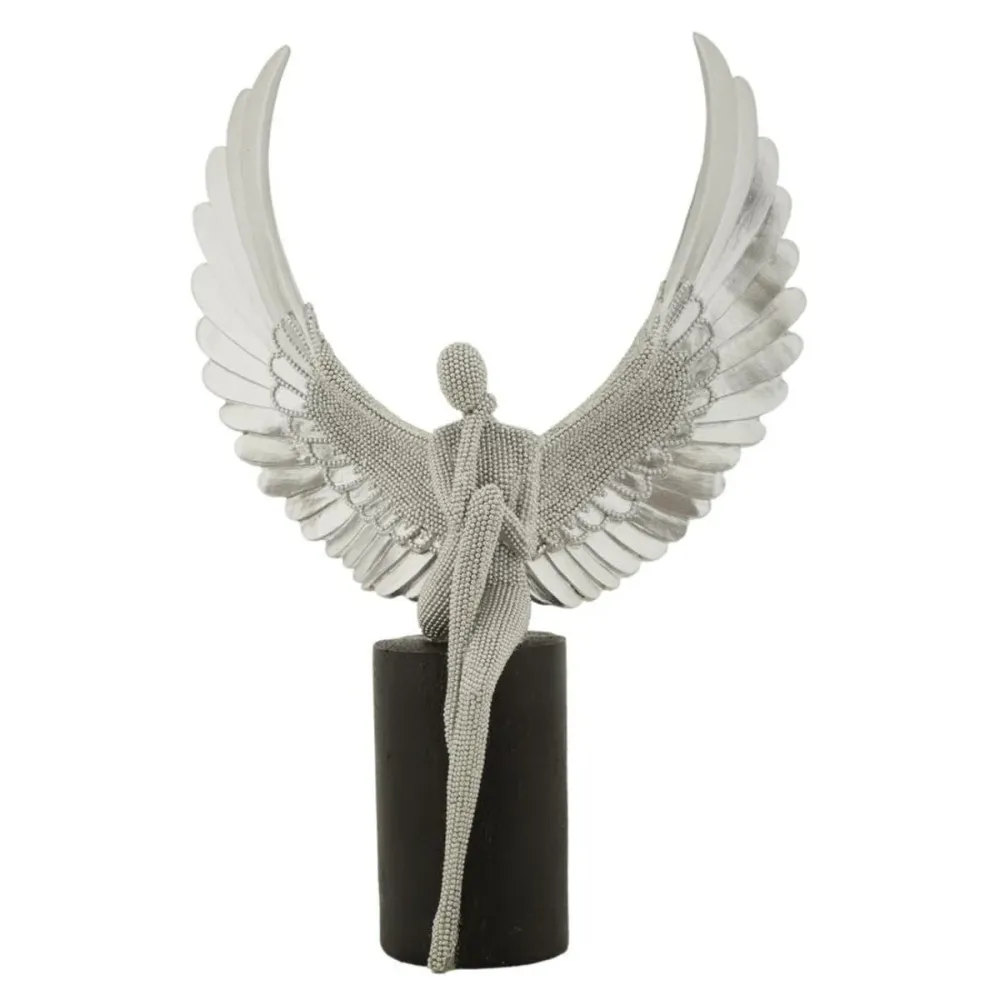 Silberne Flügelstatue – Elegante, von antiker Kunst inspirierte Dekoration Mauro Ferretti