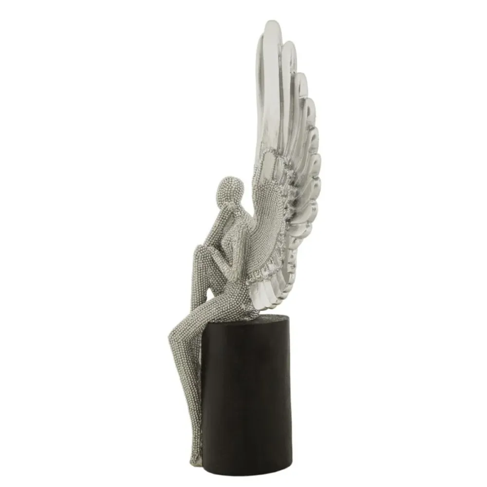 Silberne Flügelstatue – Elegante, von antiker Kunst inspirierte Dekoration Mauro Ferretti