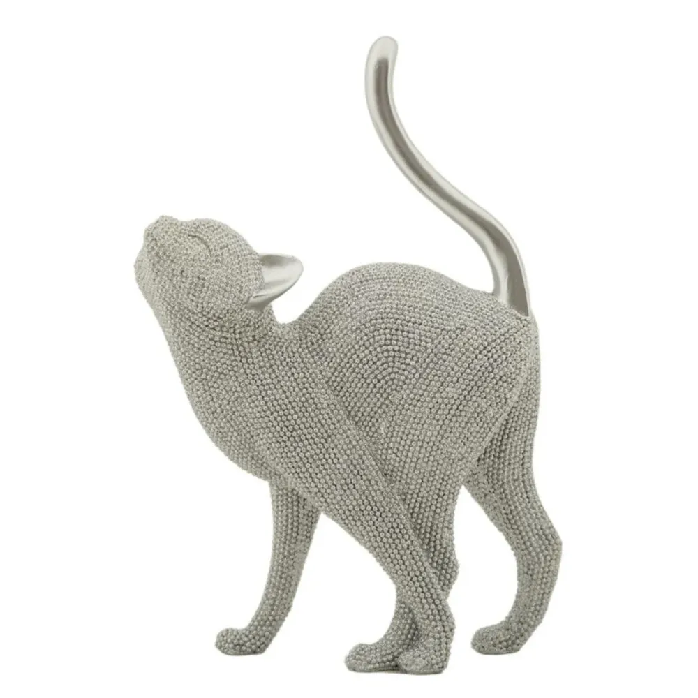 Silberne Katzenskulptur – Elegante, moderne Katzendekoration Mauro Ferretti