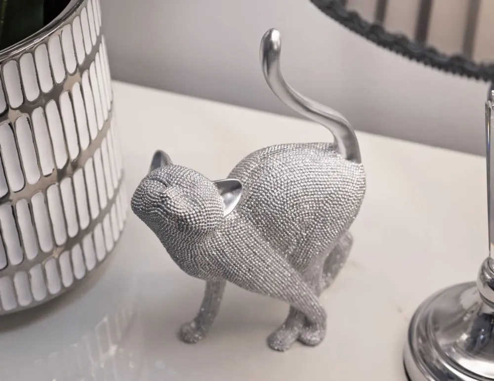 Silberne Katzenskulptur – Elegante, moderne Katzendekoration Mauro Ferretti