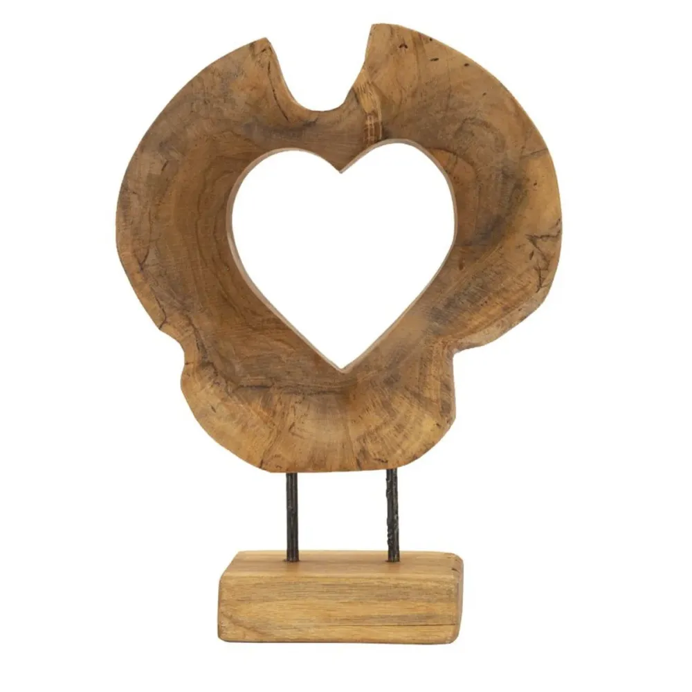 Skulptur aus recyceltem Teakholz mit Herzöffnung – Handgefertigte Naturkunst Mauro Ferretti