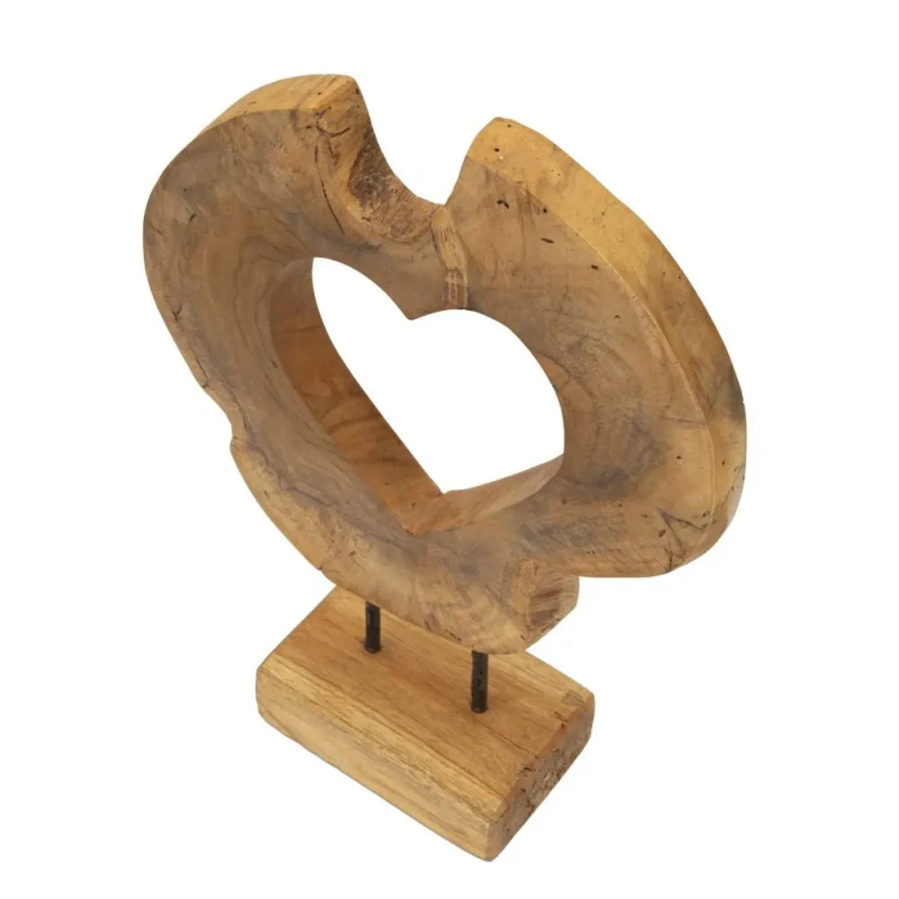 Skulptur aus recyceltem Teakholz mit Herzöffnung – Handgefertigte Naturkunst Mauro Ferretti