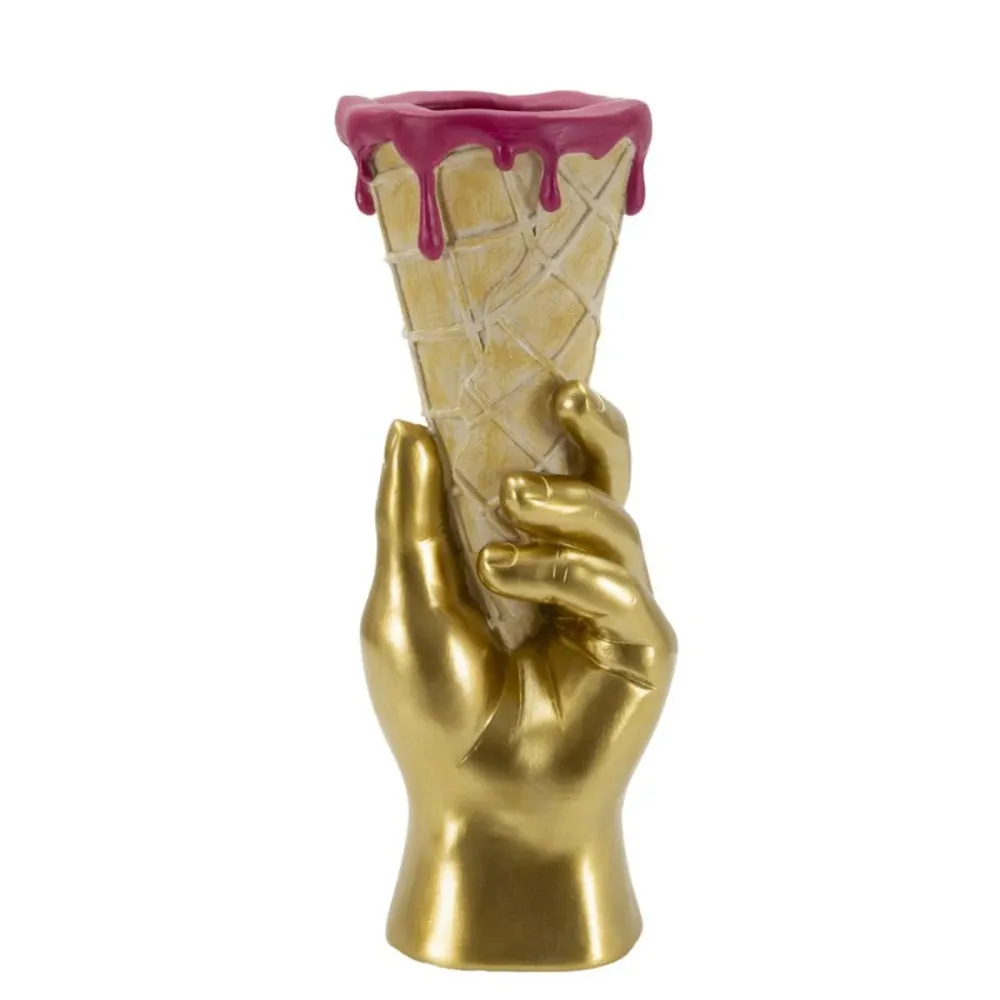 Skulptur „Goldene Hand mit Blumenkegel“ – Dekoratives Pop-Art-Objekt Mauro Ferretti