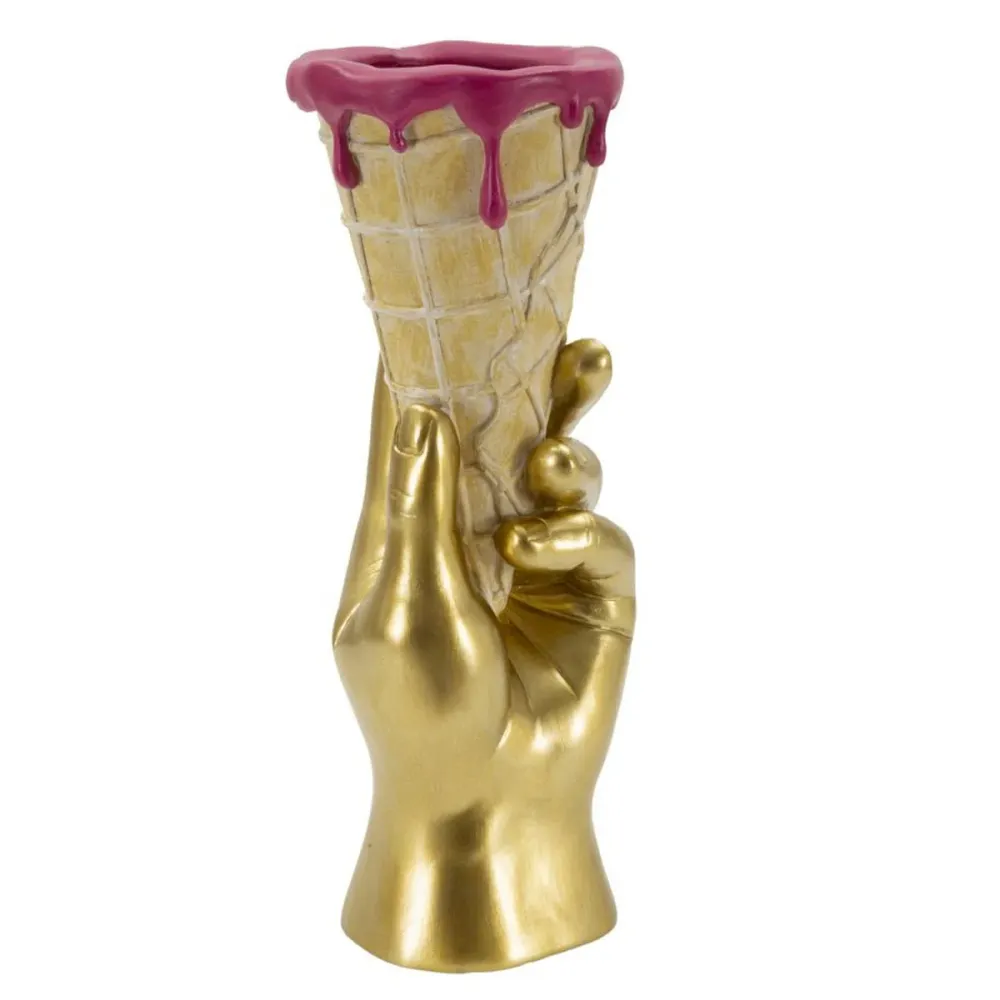 Skulptur „Goldene Hand mit Blumenkegel“ – Dekoratives Pop-Art-Objekt Mauro Ferretti