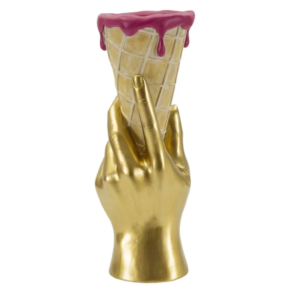 Skulptur „Goldene Hand mit Blumenkegel“ – Dekoratives Pop-Art-Objekt Mauro Ferretti