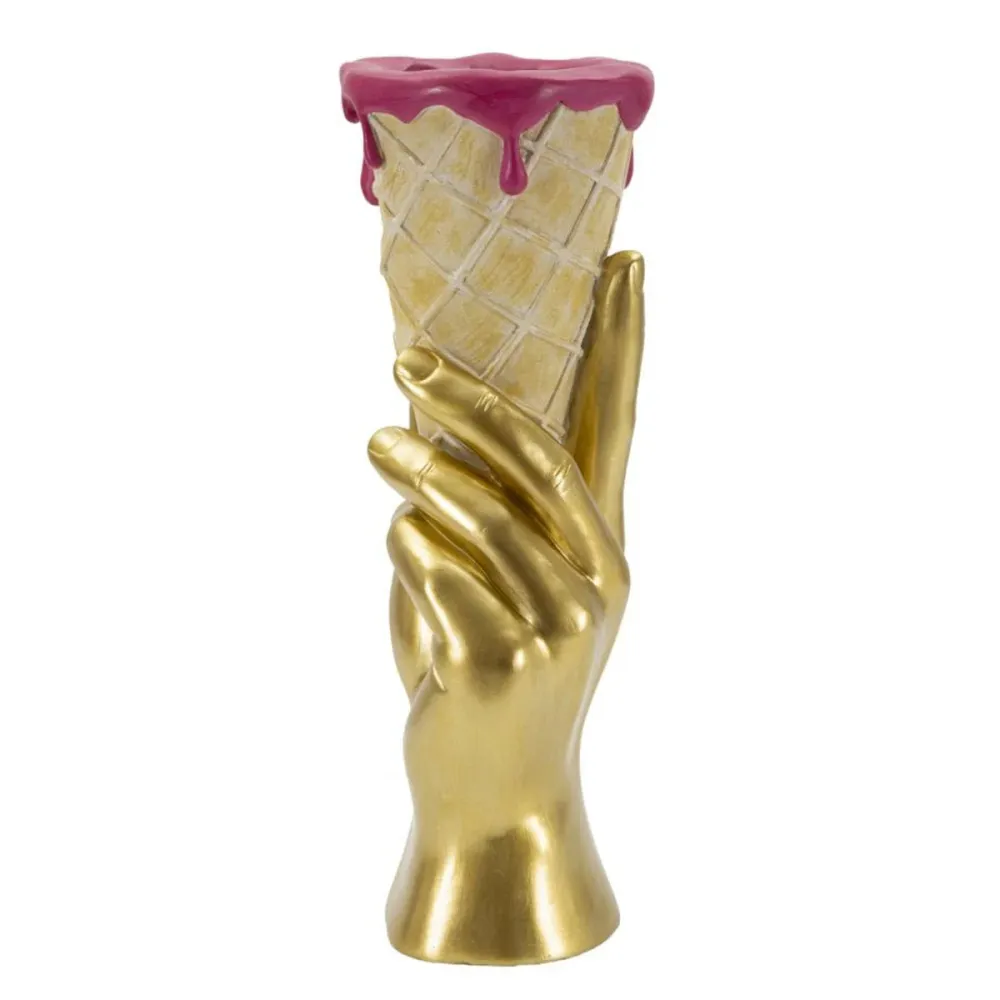 Skulptur „Goldene Hand mit Blumenkegel“ – Dekoratives Pop-Art-Objekt Mauro Ferretti