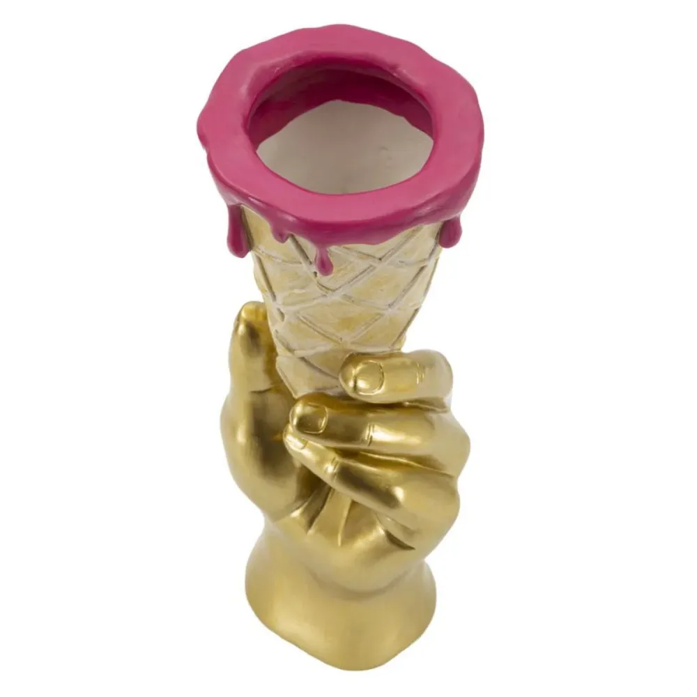 Skulptur „Goldene Hand mit Blumenkegel“ – Dekoratives Pop-Art-Objekt Mauro Ferretti