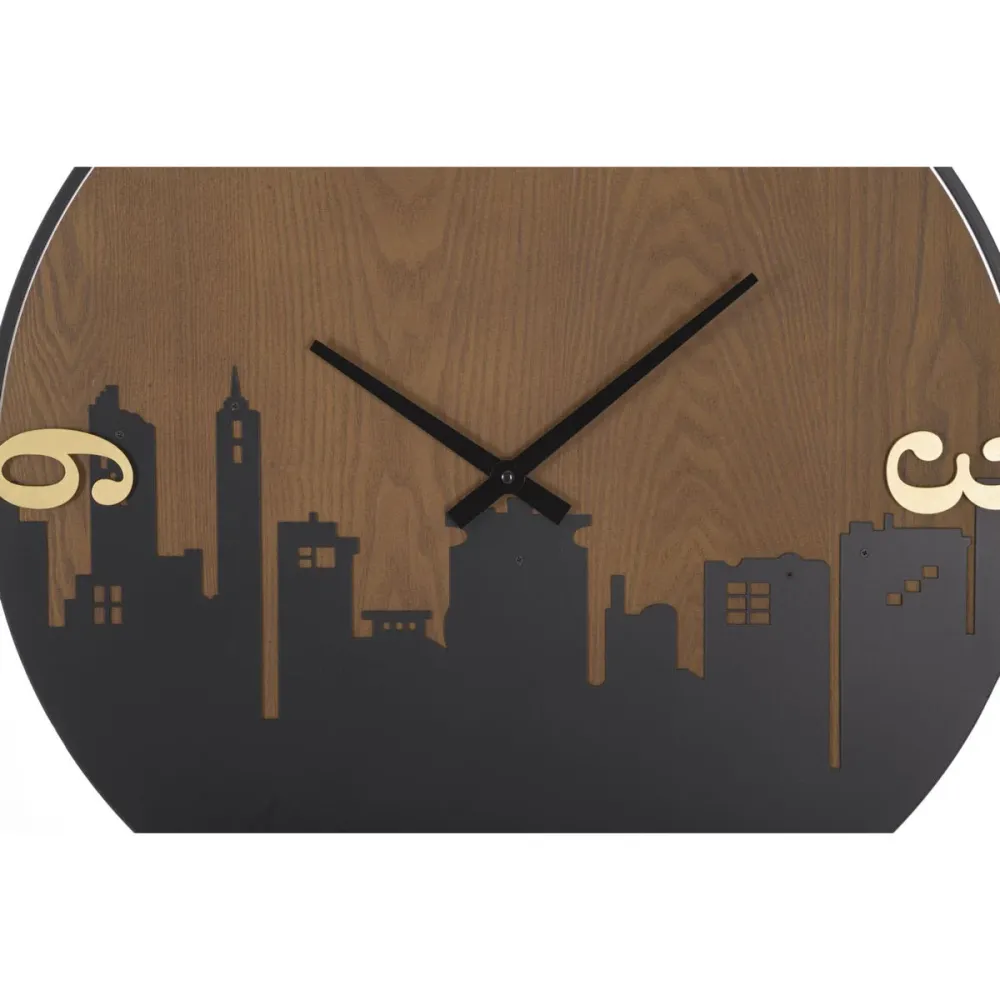 Skyline Runde Wanduhr aus Metall und Holz – Minimalistisches urbanes Design Mauro Ferretti