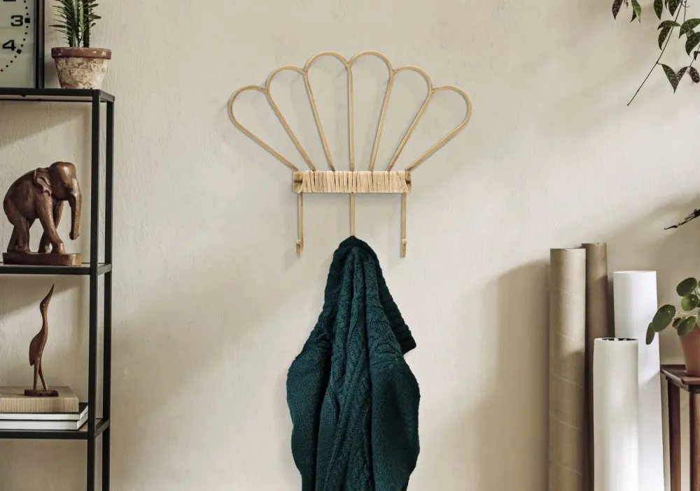 Wandgarderobe aus Metall mit Rattan-Finish und 3 Haken Mauro Ferretti