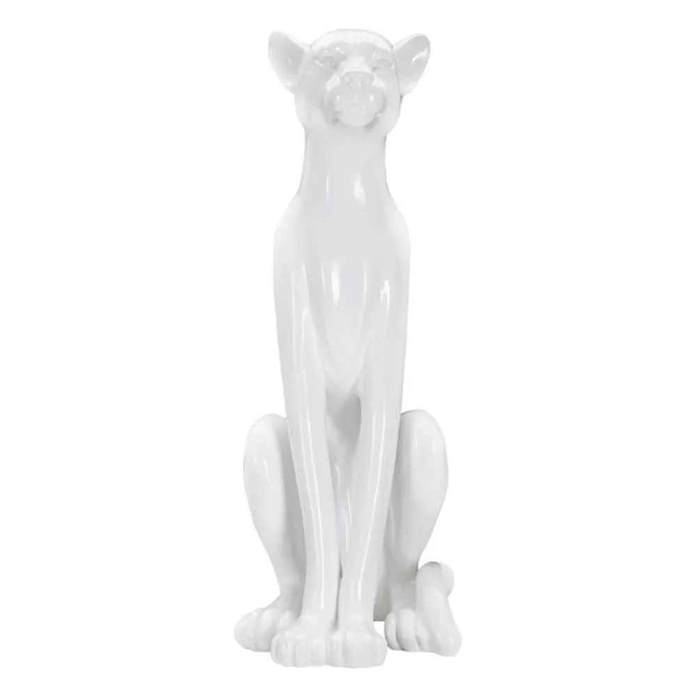 Weiße sitzende Leopardenstatue mit weichen Linien Mauro Ferretti
