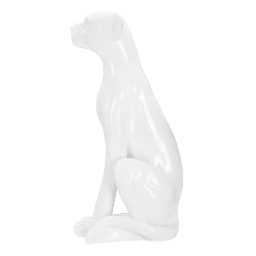 Weiße sitzende Leopardenstatue mit weichen Linien Mauro Ferretti