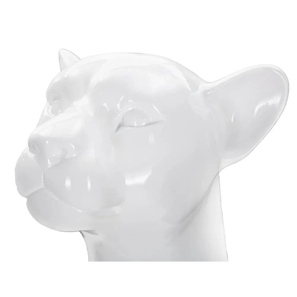 Weiße sitzende Leopardenstatue mit weichen Linien Mauro Ferretti