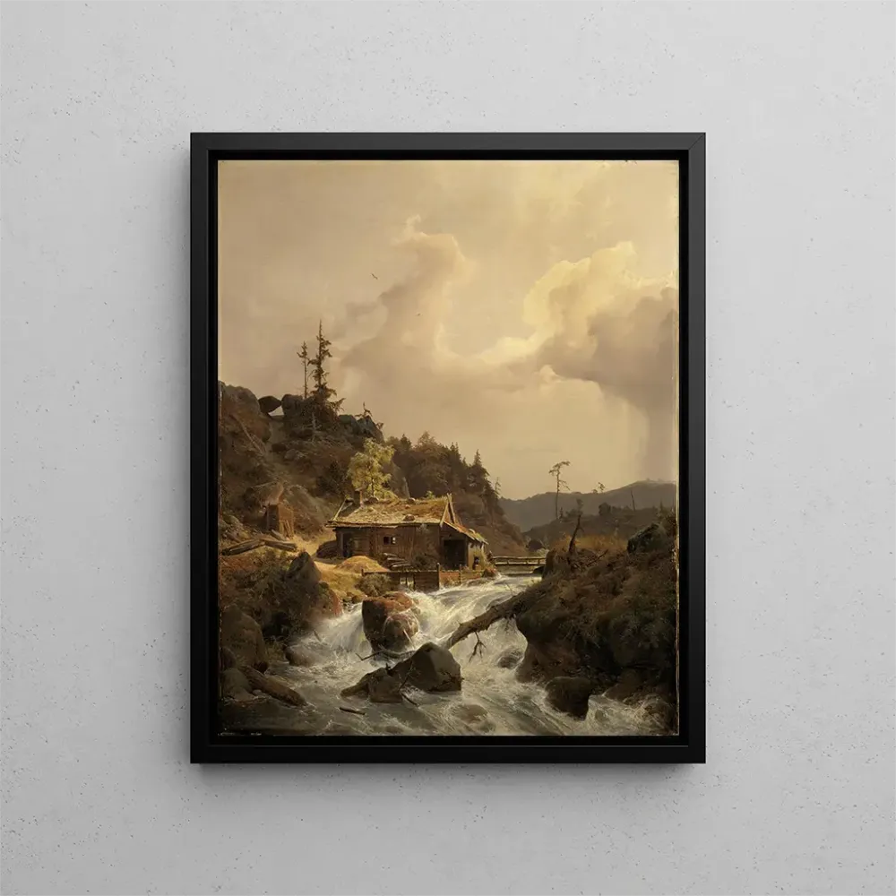 Norwegisches Landschaftsgemälde mit Mühle - Andreas Achenbach | Kunstdruck