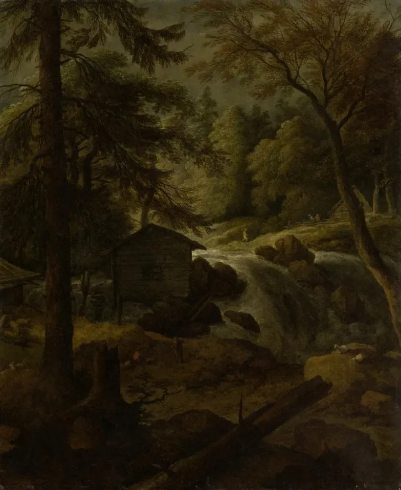 Norwegisches Landschaftsgemälde mit Wassermühle einem Bach - Allaert van Everdingen | Kunstdruck