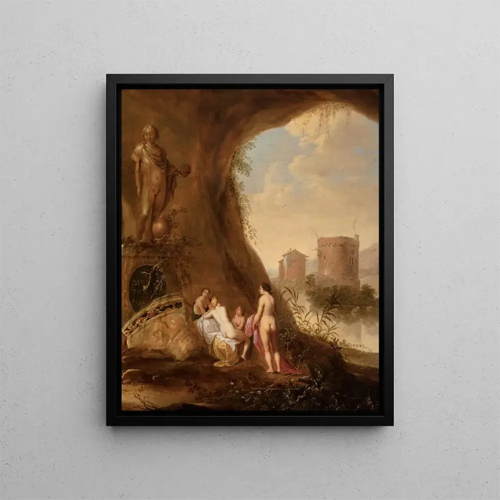 Nymphe einer Höhle bei einer zerstörten Statue - Abraham van Cuylenborch | Kunstdruck
