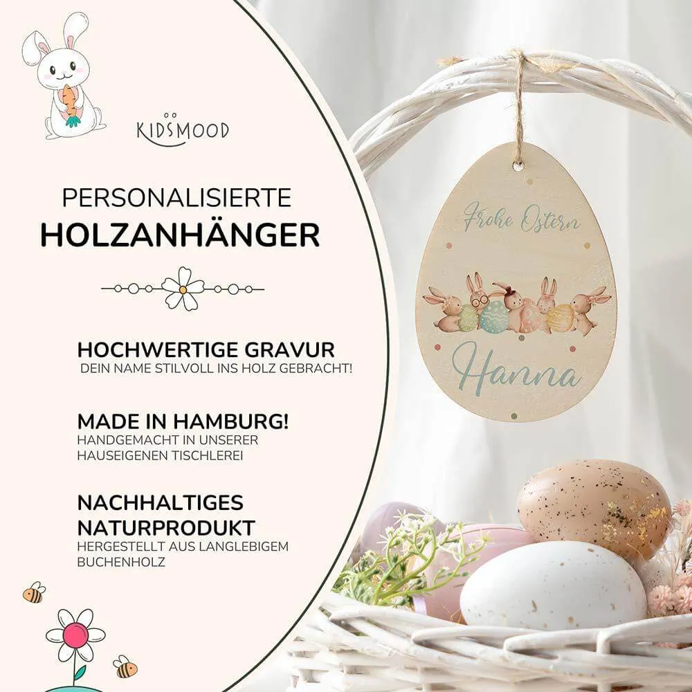 Osterei Holz, Osterdeko - Hasenglück