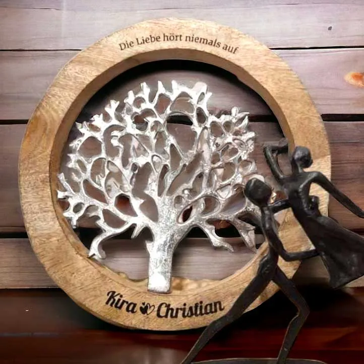 personalisierte Wanddeko Lebensbaum 25cm im gravierten Holzrahmen