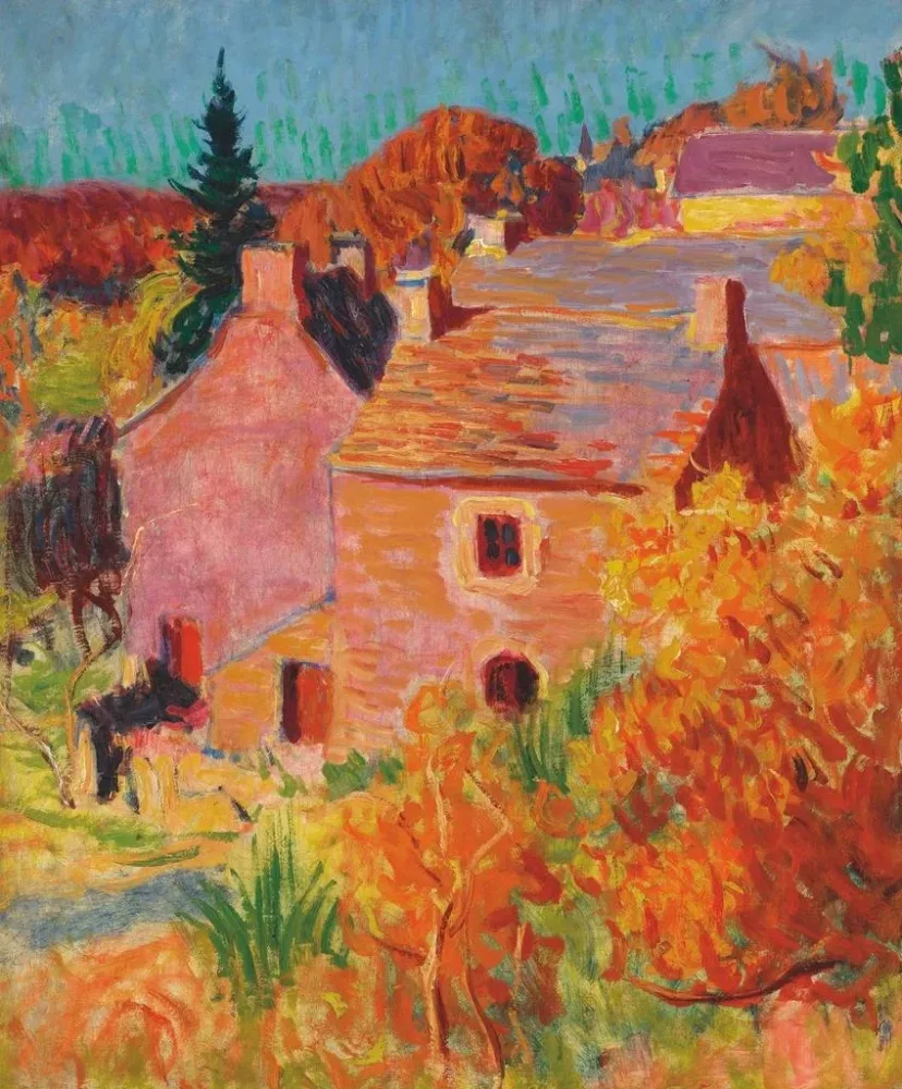 Roderic O'conor | Kunstdruck des roten Häuser-Gemäldes Pont - Aven