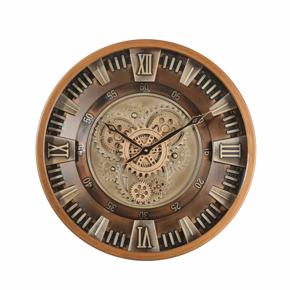 Roland Runde Industrielle Wanduhr mit beweglichen Zahnrädern