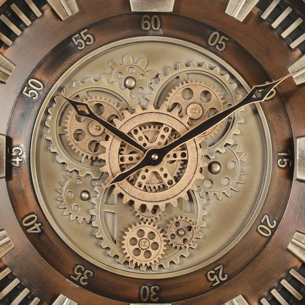 Roland Runde Industrielle Wanduhr mit beweglichen Zahnrädern
