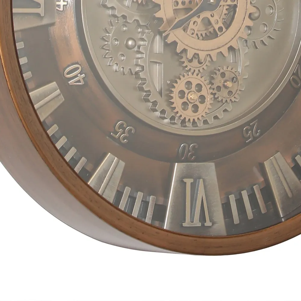 Roland Runde Industrielle Wanduhr mit beweglichen Zahnrädern
